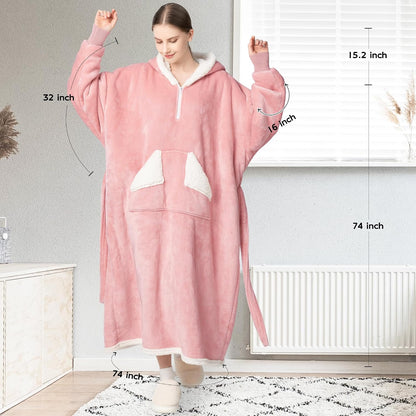 Wearable Blanket Hoodie, Oversized Sherpa Fleece Sweatshirt Blanket with Giant Hood Pocket and Sleeves for Adult, Warm & Cozy Grey Blanket Gifts for Women