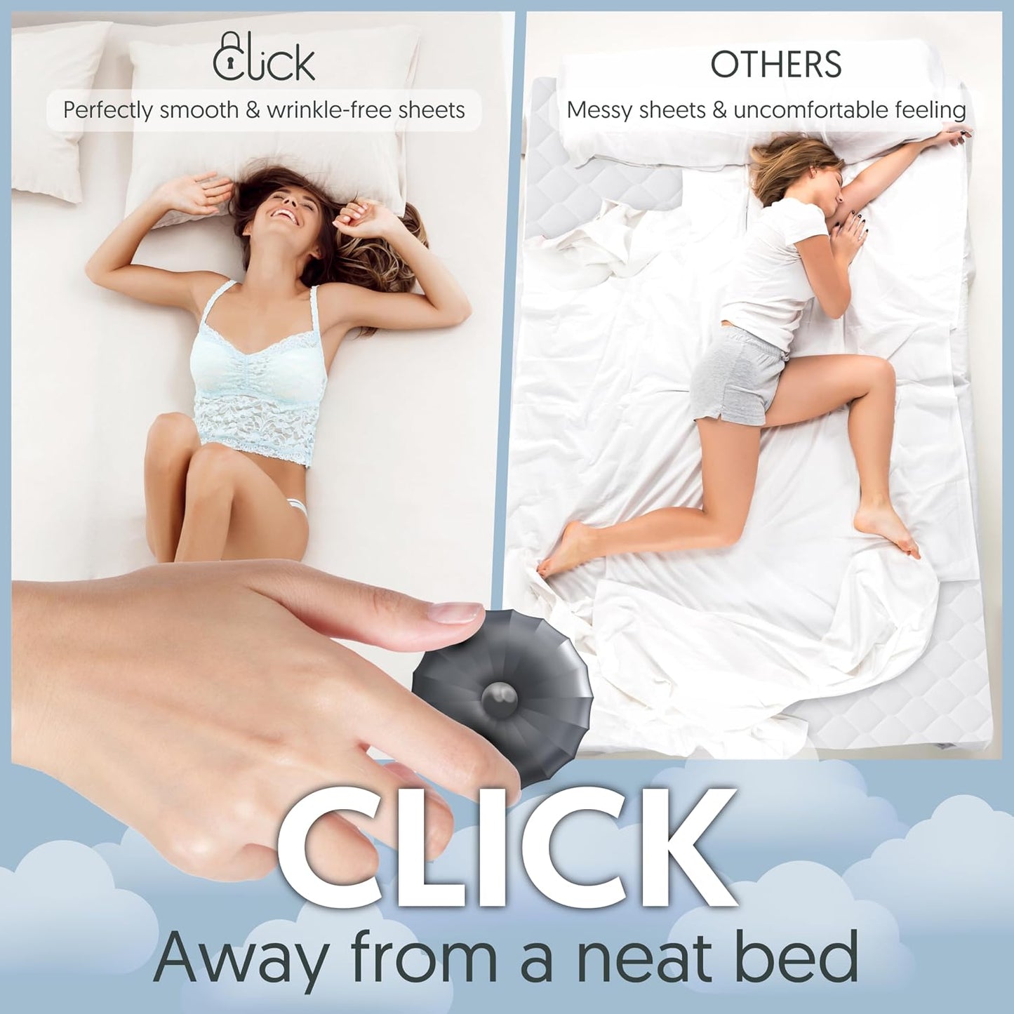 Click Bed Clips to Hold Sheets - Sheet Clips & Straps Keep Sheets in Place Firm & Tight on Single and Twin Bed, Heavy Duty Sheets Holders & Mattress Clips to Keep Sheets on Single & Twin Beds
