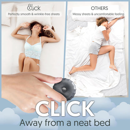 Click Bed Clips to Hold Sheets - Sheet Clips & Straps Keep Sheets in Place Firm & Tight on Single and Twin Bed, Heavy Duty Sheets Holders & Mattress Clips to Keep Sheets on Single & Twin Beds