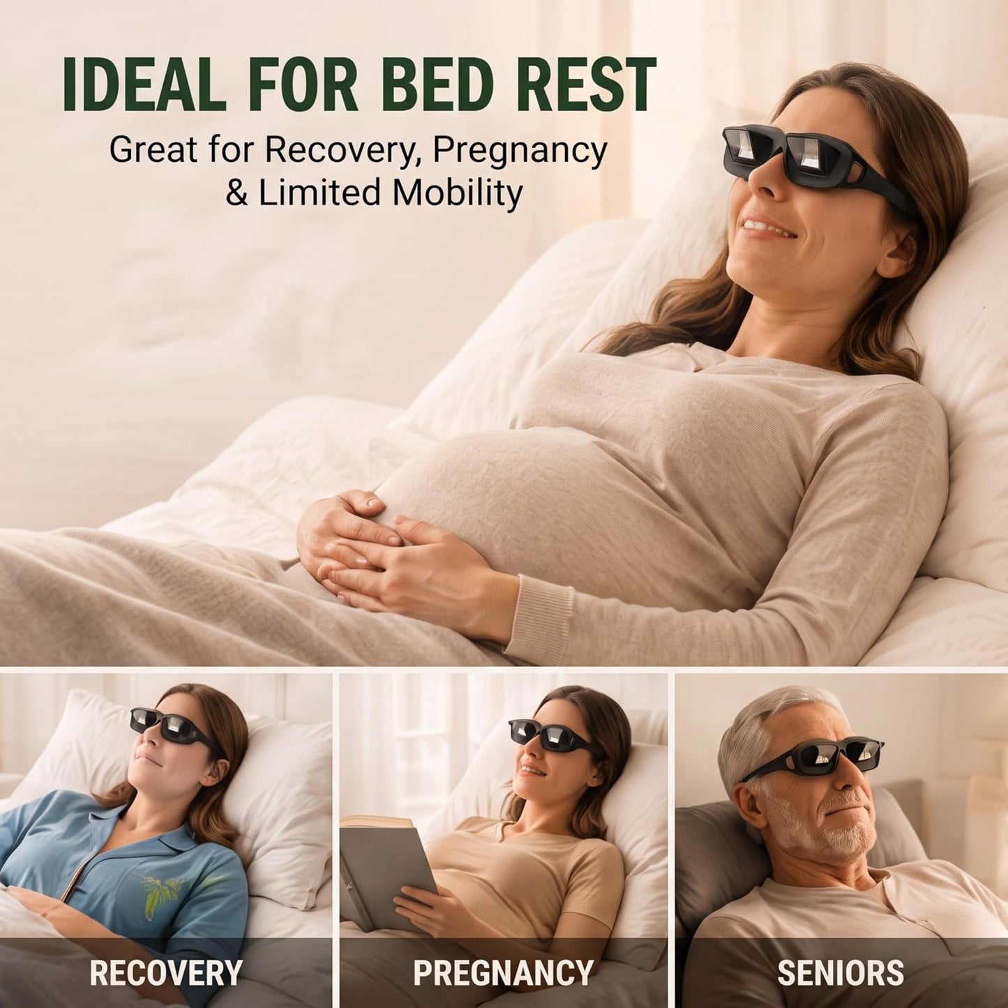 Evelots Lazy Glasses, Prism Glasses for Reading in Bed, TV & Books, Unisex | High-definition prism lenses make reading or watching TV while lying down easier; wear alone or over prescription eyeglasses.