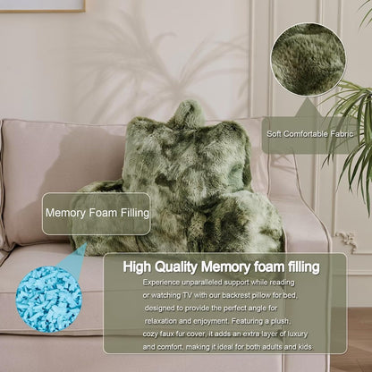 Reading Pillows for Boyfriend Adult,Velvet Back Pillow Bed Wedge Large, Back Rest Support Cushion for Sitting Up in Bed/Couch for Bedrest 18inch-Sage Green Grid Print