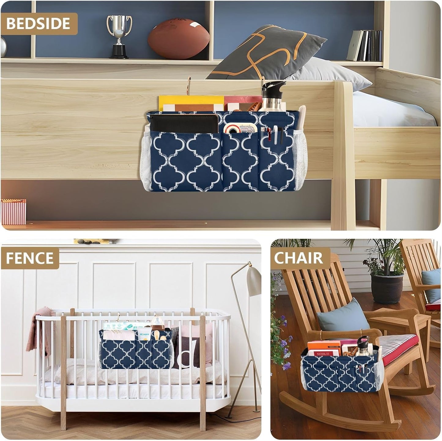 Bedside Caddy Hanging Bunk Bed Caddy Bed Organizer Hanging Pocket with 2 Hooks Bedside Storage Organizer Pocket Bag Holder Checkered Light Green - Colors B