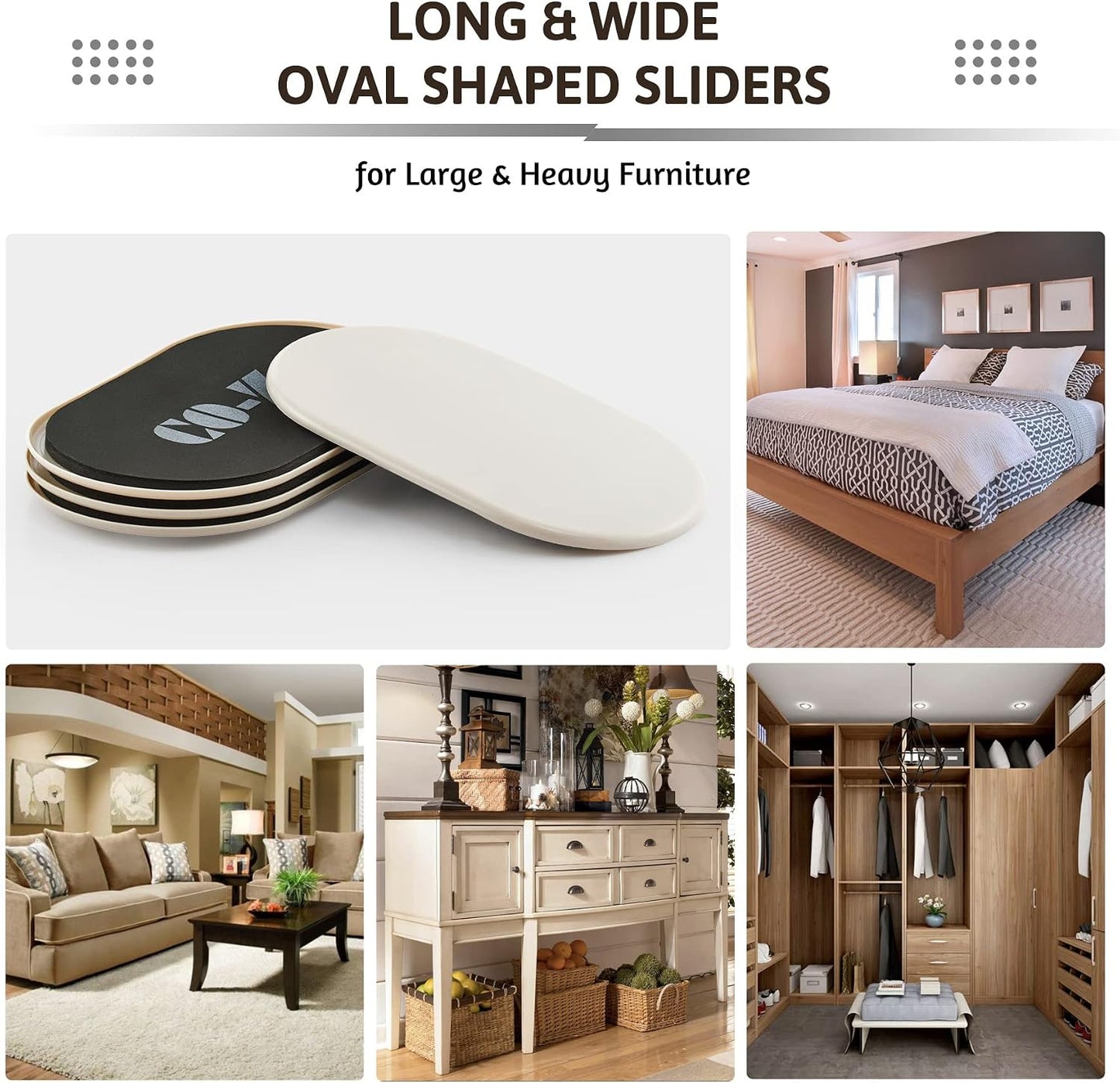 CO-Z Large Furniture Sliders - 8 Pack, 6" x 9 1/2" Oval Reusable Furniture Sliders for Carpet, Heavy-Duty Furniture Gliders Movers for Hardwood Floors, Plastic Moving Pads for Heavy Furniture