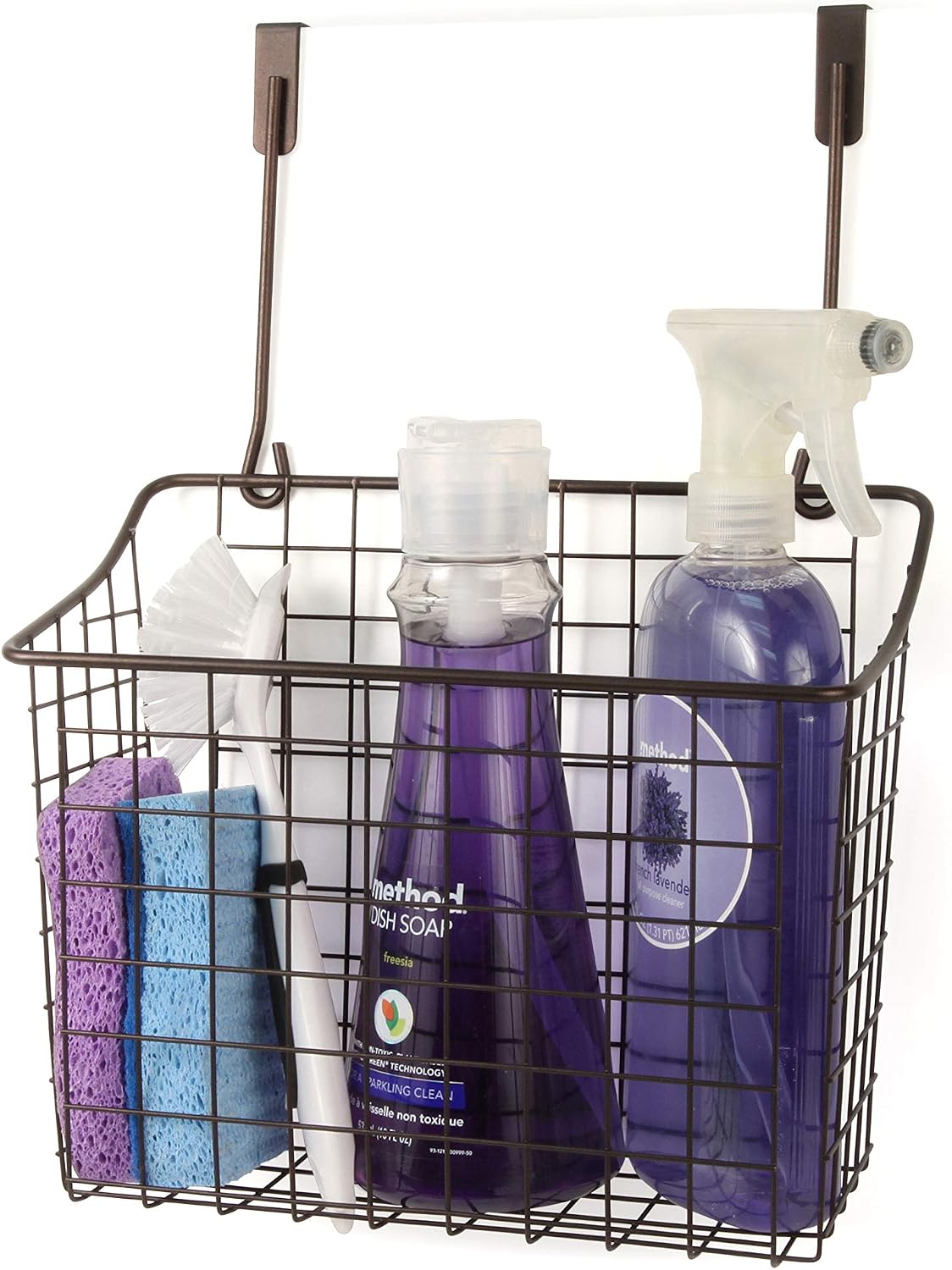 Spectrum Hanging Baskets for Organizing (Large, Satin Nickel) - Grid Over the Cabinet Wire Basket for Kitchen or Bathroom - Door Hanging Storage Organizer for Cleaning Supplies, Washcloths, & Towels