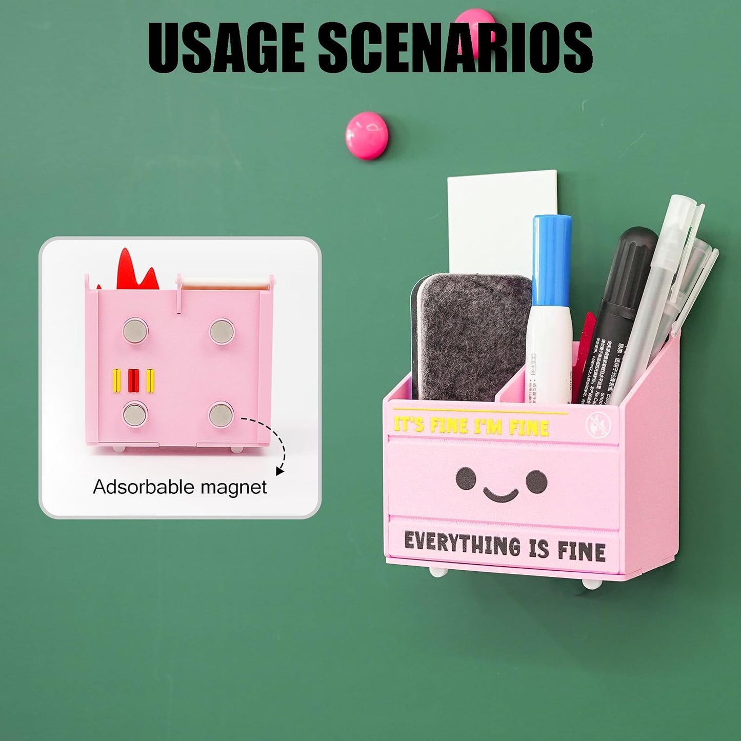 Tian Zhun Dumpster Fire Pencil Holder Funny Magnetic Pen Holder Strong Magnets to Store Marker Pencil Organizer for Refrigerator Whiteboard Locker Home Office or Hospital