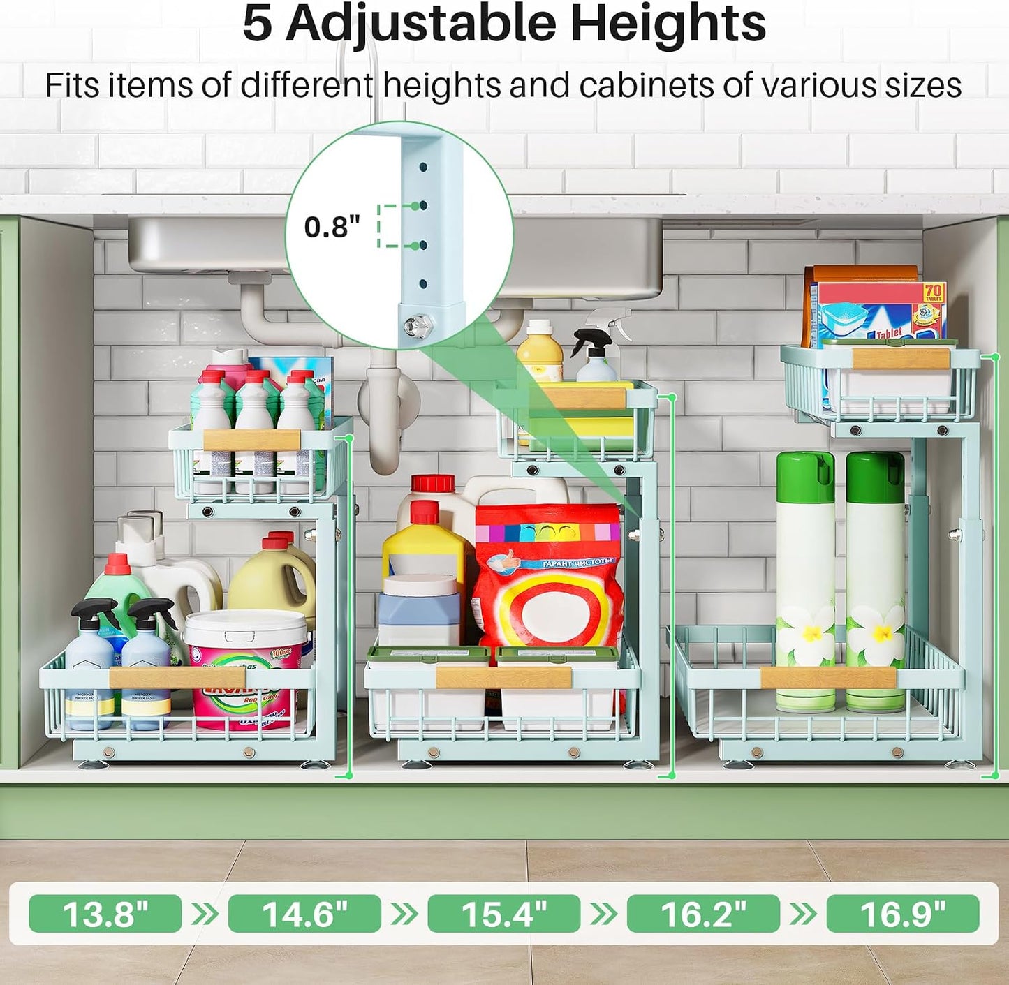 Kitstorack Under Sink Organizer, 2 Tier Under the Sink Storage, Slide out Pull out Cabinet Organizer Shelf, Metal Sliding Drawer for Kitchen Bathroom Pantry Closet Organization Rack, Black, 2 Pack