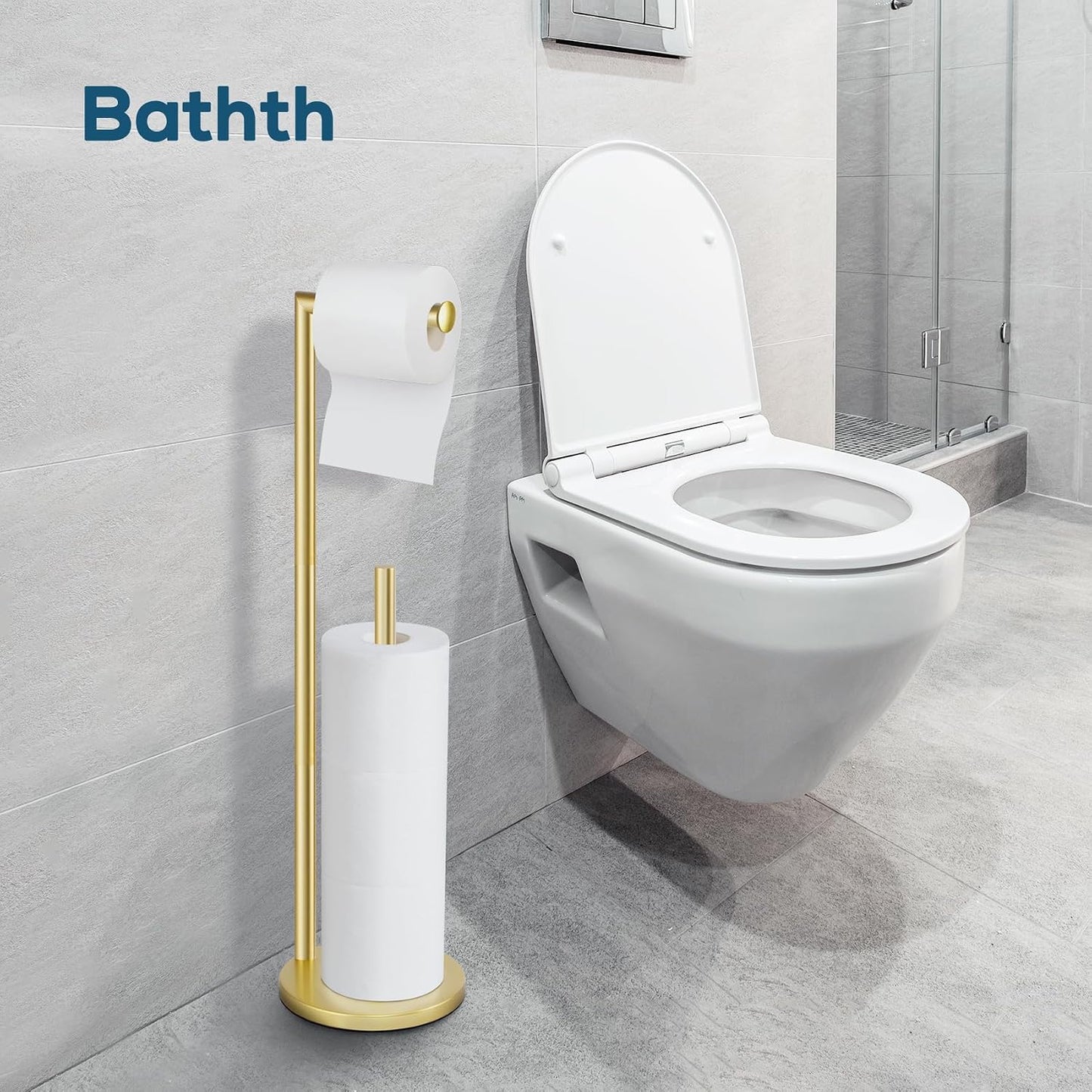 Toilet Paper Holder Stand, Brushed Nickel Toilet Paper Holder Free Standing | Stainless Steel Toilet Paper Holder for 4 Rolls, Bathroom Organizers and Storage with Anti-Slip Base and Rustproof