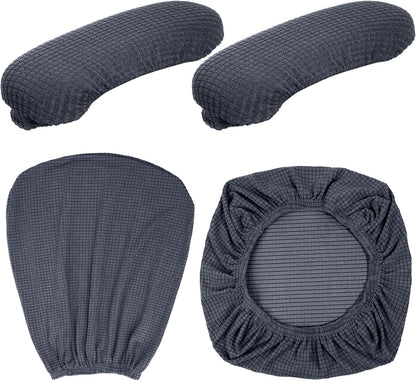 Tallew 4 Pcs Office Chair Covers Set Computer Universal Protective Stretchable Chair Seat Covers Desk Armrest Slipcovers Pads Office Cushion Backrest for Rotating (XL,Silver Gray)