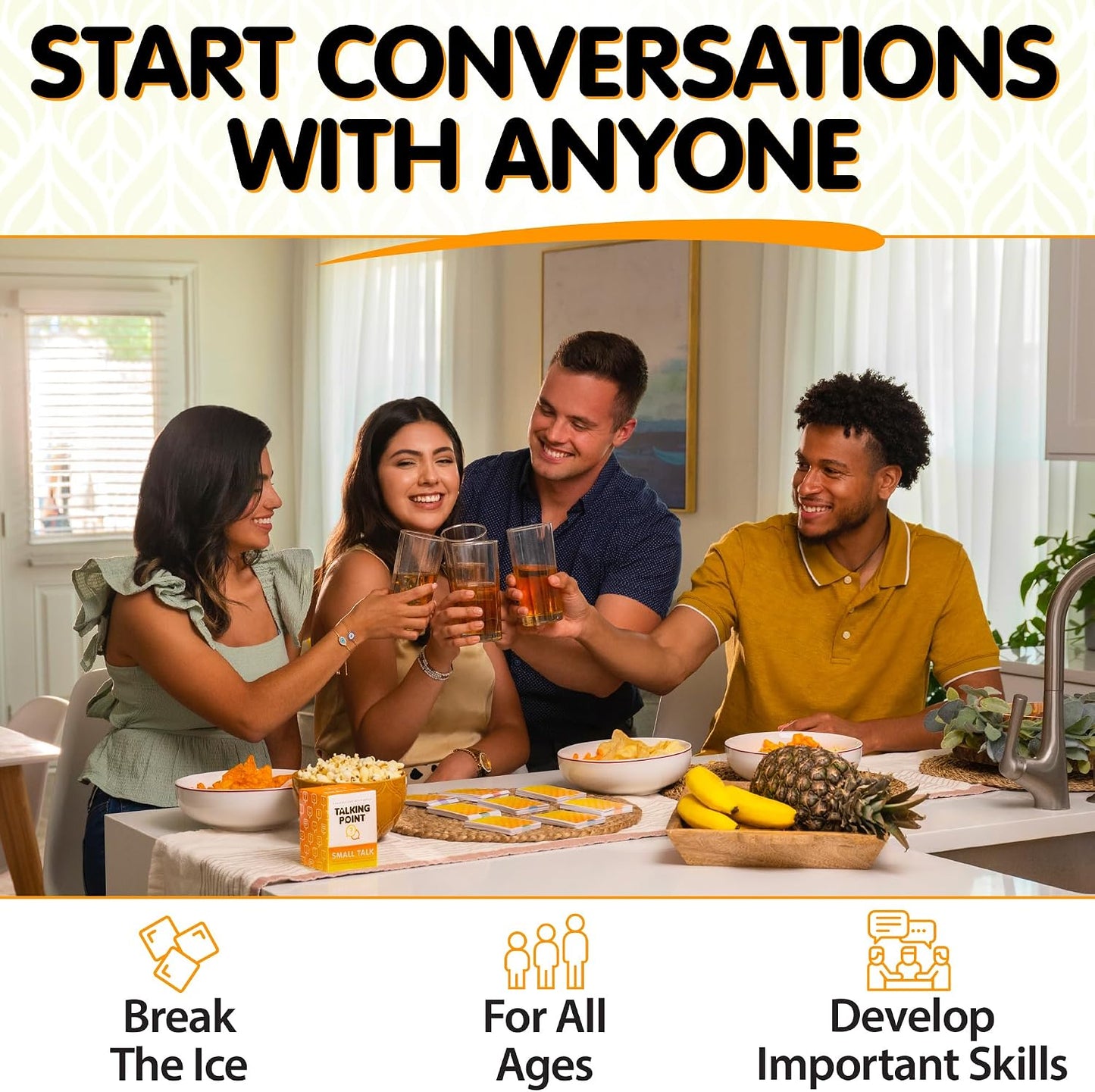200 Fun Icebreaker Conversation Starter Cards for Adults - Easy Small Talk | Ice breaker card game, get-to-know-you & table talk games; question cards for work; 8 topic categories by Talking Point Cards
