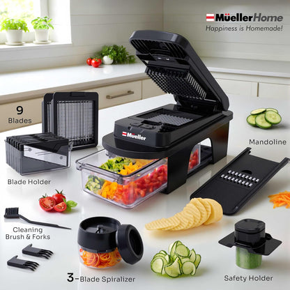 Mueller The Real Original Pro Vegetable Chopper & Mandoline Slicer, 10-in-1 | since 2013, 8 Blade Food Veggie Chopper, Onion Vegetable Cutter with Container, Kitchen Gadgets & Essentials