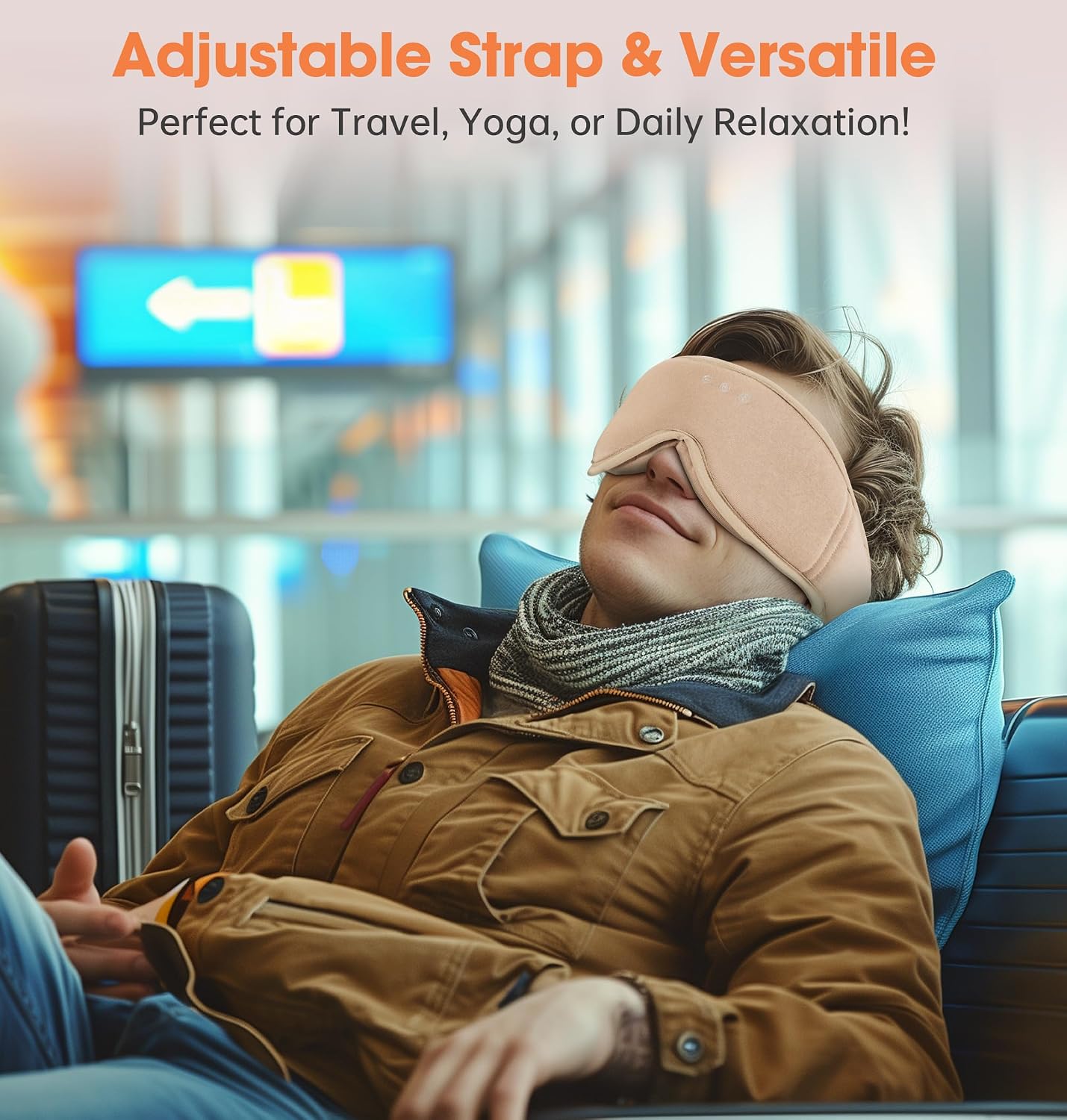 Sleep Mask with Headphones Bluetooth 5.4, LC-dolida Wireless Music Eye Mask for Sleeping Headphones with Soft Bamboo Cotton Cooling Breathable,Ultra-Thin Stereo Speaker for Side Sleepers-Khaki