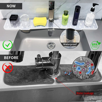 Kitchen Faucet Sink Splash Guard Silicone Faucet Mat Clear XXL 30 In | Drip catcher tray mat, sink splash guard behind faucet area; Faucet Mat for Kitchen Sink bathroom faucet guard & draining mat
