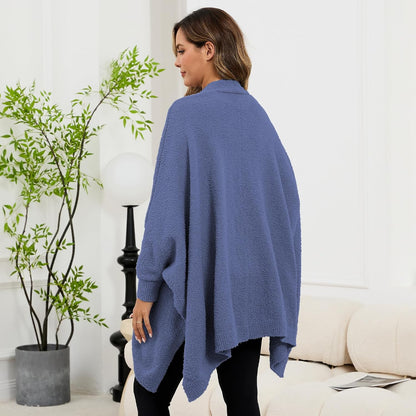 Wearable Blanket Sherpa Poncho Unique Office Work Warm Cozy Shawl TV Throw Blankets, Plush Cape Wrap for Adults