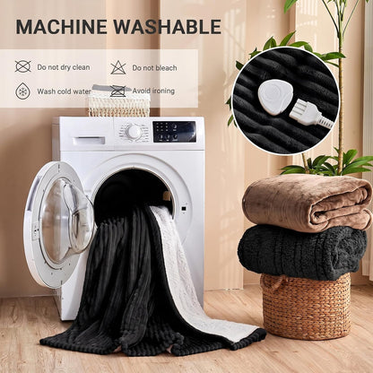 Heated Blanket Electric Throw, Soft Flannel Heating Blanket with 8 Hours Auto Off 10 Fast Heating Levels Machine Washable Sherpa Heated Blanket with Overheating Protection