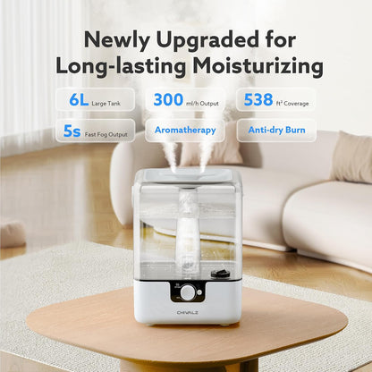 CHIVALZ 6L Humidifiers for Bedroom, Cool Mist, 26dB, 50H Runtime, White
