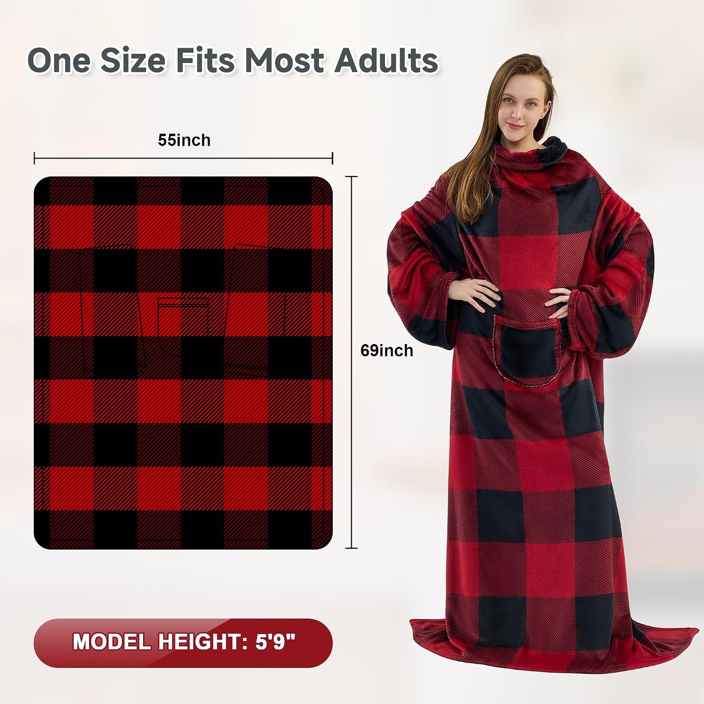 IFNOW Fleece Wearable Blanket with Sleeves, Oversized Snuggle Robe