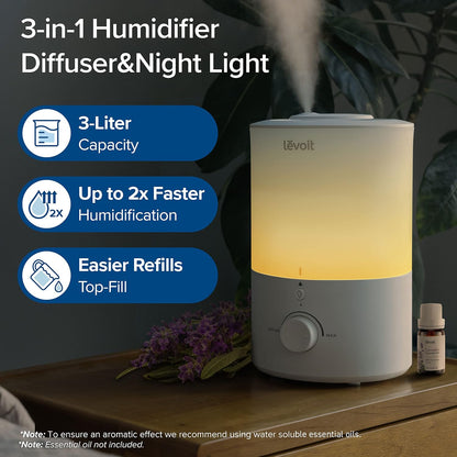 Levoit Top Fill Humidifiers for Bedroom, 2.5L Tank for Large Room, 25dB