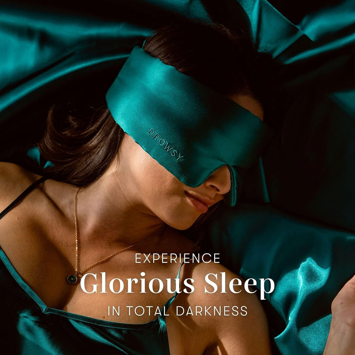 DROWSY Silk Sleep Mask - Face-Hugging, Padded Cocoon for Luxury Sleep in Total Darkness - 100% Pure Mulberry Silk, Skin-Hydrating & Adjustable (Midnight Blue)