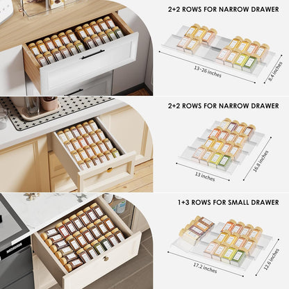 Jadehom Spice Drawer Organizer, 4 Tier Clear Acrylic Expandable From 13" to 26" Seasoning Jars Drawer Insert, Kitchen Drawer Spice Rack Tray for Cabinet/Countertop