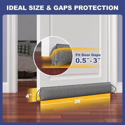 HADOR 30 Inch Weighted Door Draft Stopper - Under Door Snake Pillow, Blocks Cold Air/Wind/Noise, Heavy Duty Soundproof Bottom Filler (Covers Gaps Up to 3"), Winter Patio Sliding Window Seal, Grey | Weighted Under Door Gap Filler, Blocks Drafts, Cold Air,