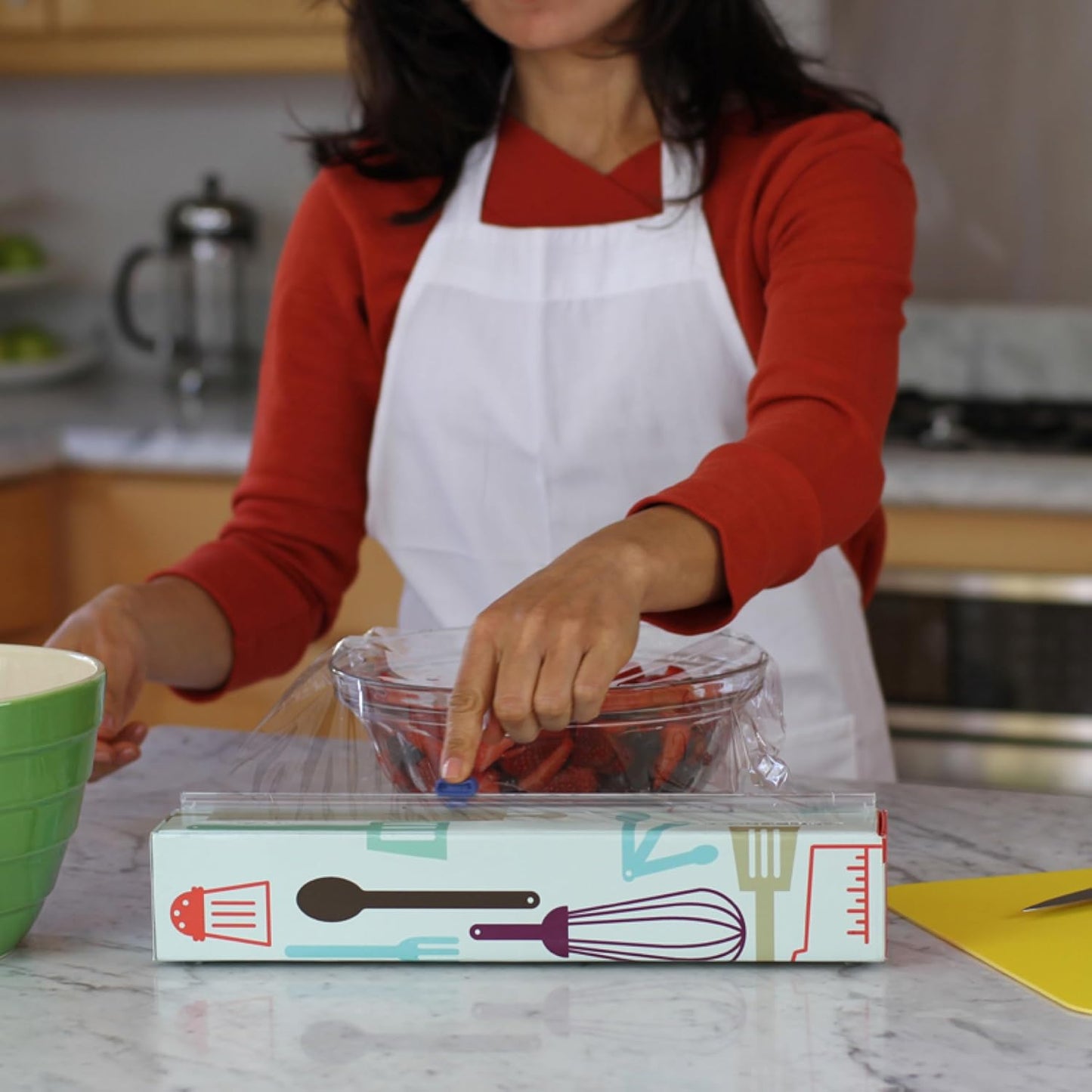 Chicwrap Veggies Refillable Plastic Wrap Dispenser - Includes One 12" x 250' Roll of Professional Grade Plastic Wrap - BPA Free and Kosher Certified - Reusable Dispenser w/Slide Cutter | Reusable Plastic Wrap Dispenser with Four Non-Slip Rubber Feet and