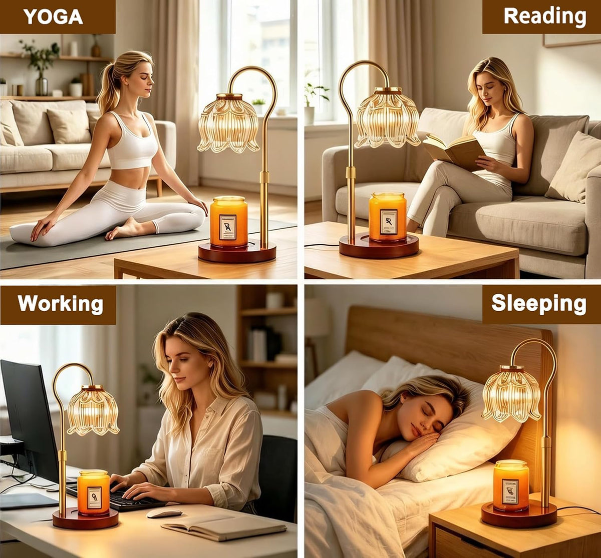 Dreamholder Electric Candle Warmer Lamp with Timer, Dimmable Candle Lamp with Adjustable Height, Wax Melter for Jar Candles Wood Base Floral Home Decor Gifts for Women Mom, Silver Glass