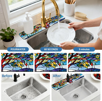 2Pcs Peonies Kitchen Sink Splash Guard Faucet Mat Vintage Florals Faucet Mat For Bathroom Kitchen 5.5x23.6In