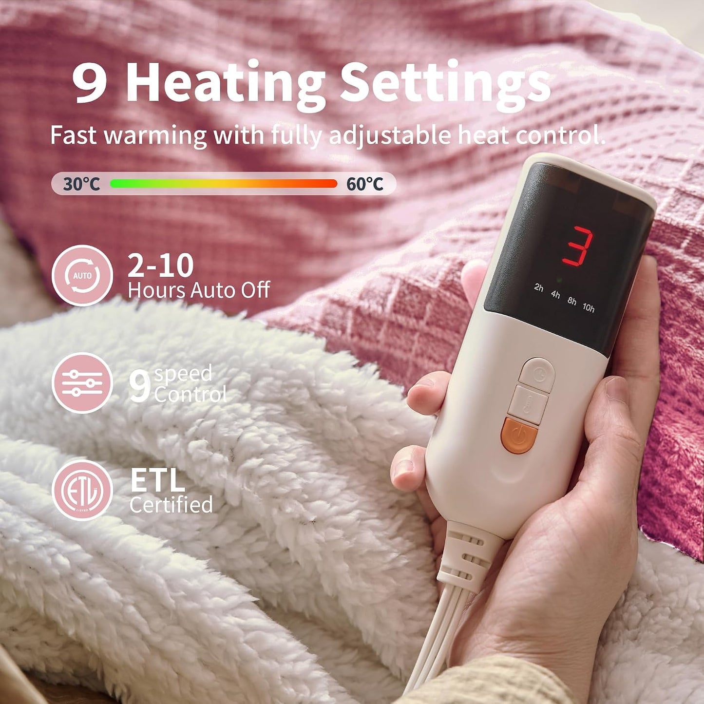 Texciting Heated Blanket 50X60,Soft Electric Blanket,ETL Certified,Grey | Heating Levels,Auto-Off Function,Heated Throw Blanket for Bed,Machine Washable,Gifts for Woman