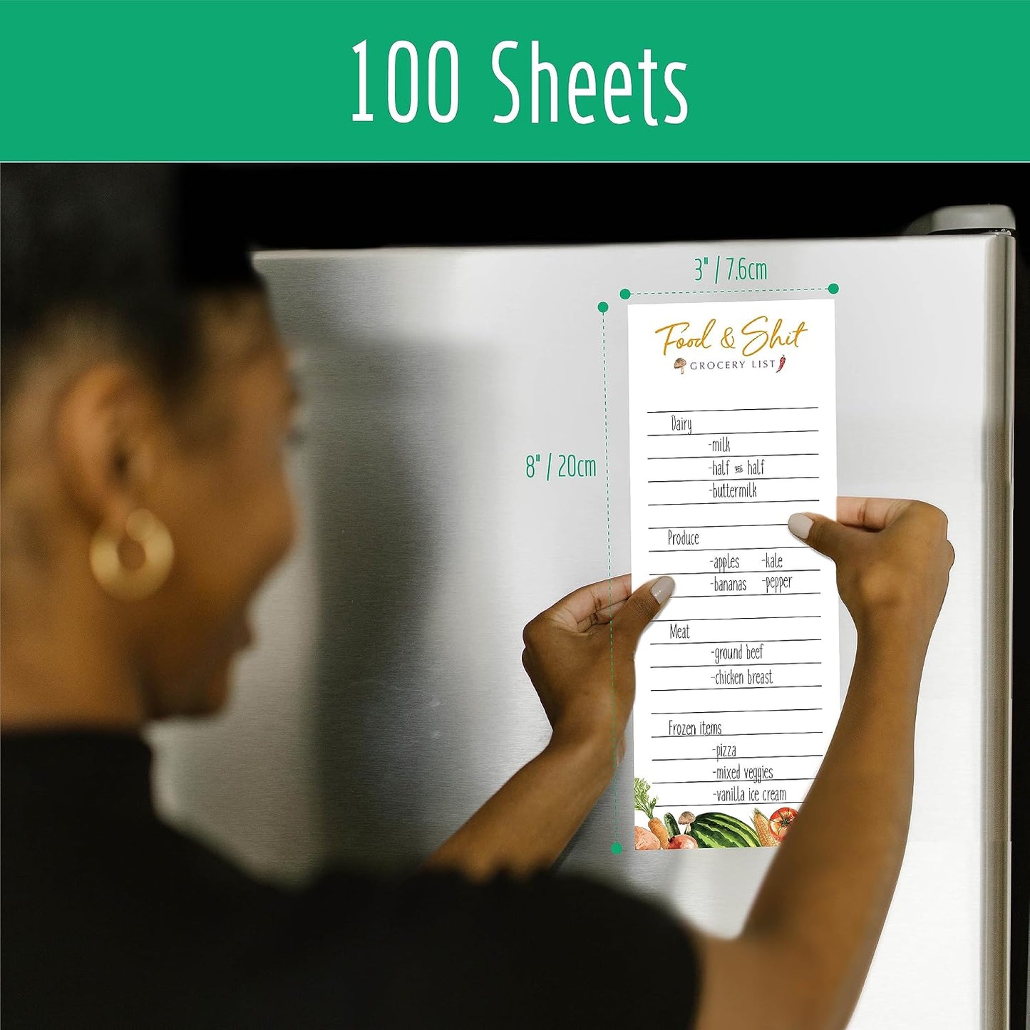 Hebayy 100 Pages Food&Shit Magnetic Back Funny Grocery List Planner Note Pad To Do List for Fridge Locker (3" x 8")