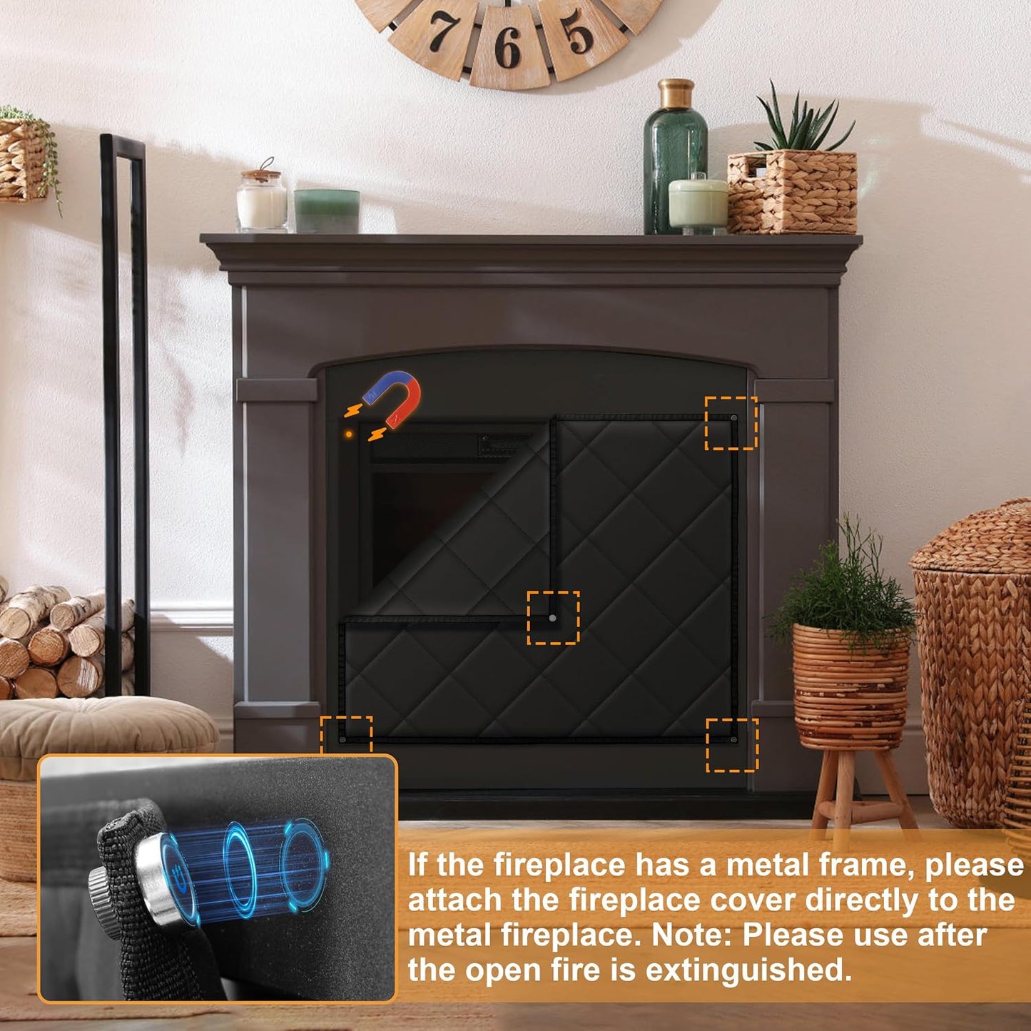 MyLifeUNIT Magnetic Fireplace Cover, 36" x 30" Fireplace Draft Stopper | Strong magnetic seal, durable oxford fabric, Blocks drafts & heat loss, year-round energy saving