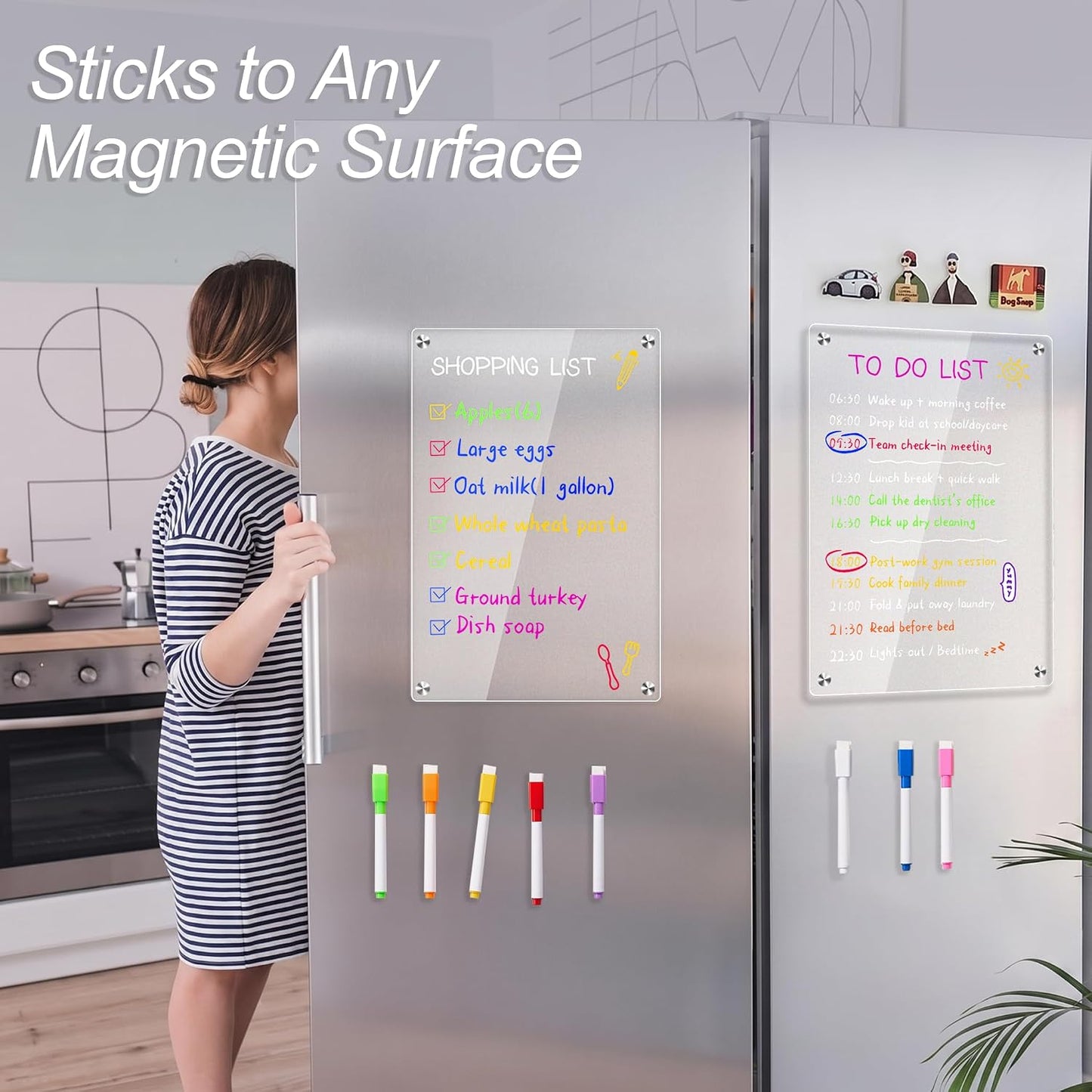 1pack Acrylic Magnetic Fridge Whiteboard,Clear Dry Erase Menu Board, White | Meal Planner With 8 Bright Markers & 1 Towel, To Do List, Planner Board & Grocery List For Kitchen Organization