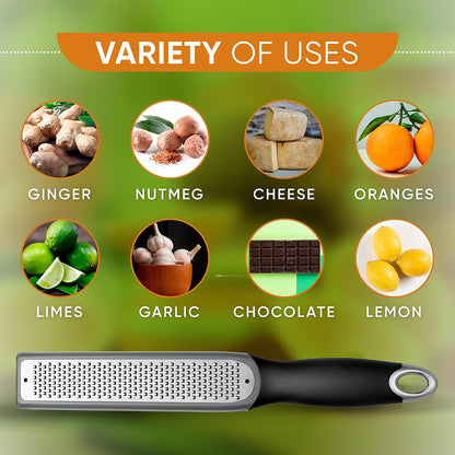 Spring Chef Stainless Steel Lemon Zester - Garlic & Ginger Grater - Gray | Premium Zester with Blade Cover, Cheese Grater with Handle for Parmesan, Nutmeg, Lime - Durable Citrus Zester, Fine Shred