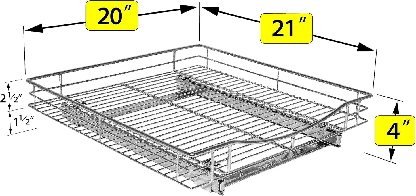 LYNK PROFESSIONAL® Pull Out Cabinet Organizer, Kitchen Slide Out Drawer | 14W x 21D chrome rollout shelf creates easy-access storage for cookware, pantry items and kitchen essentials inside cabinets