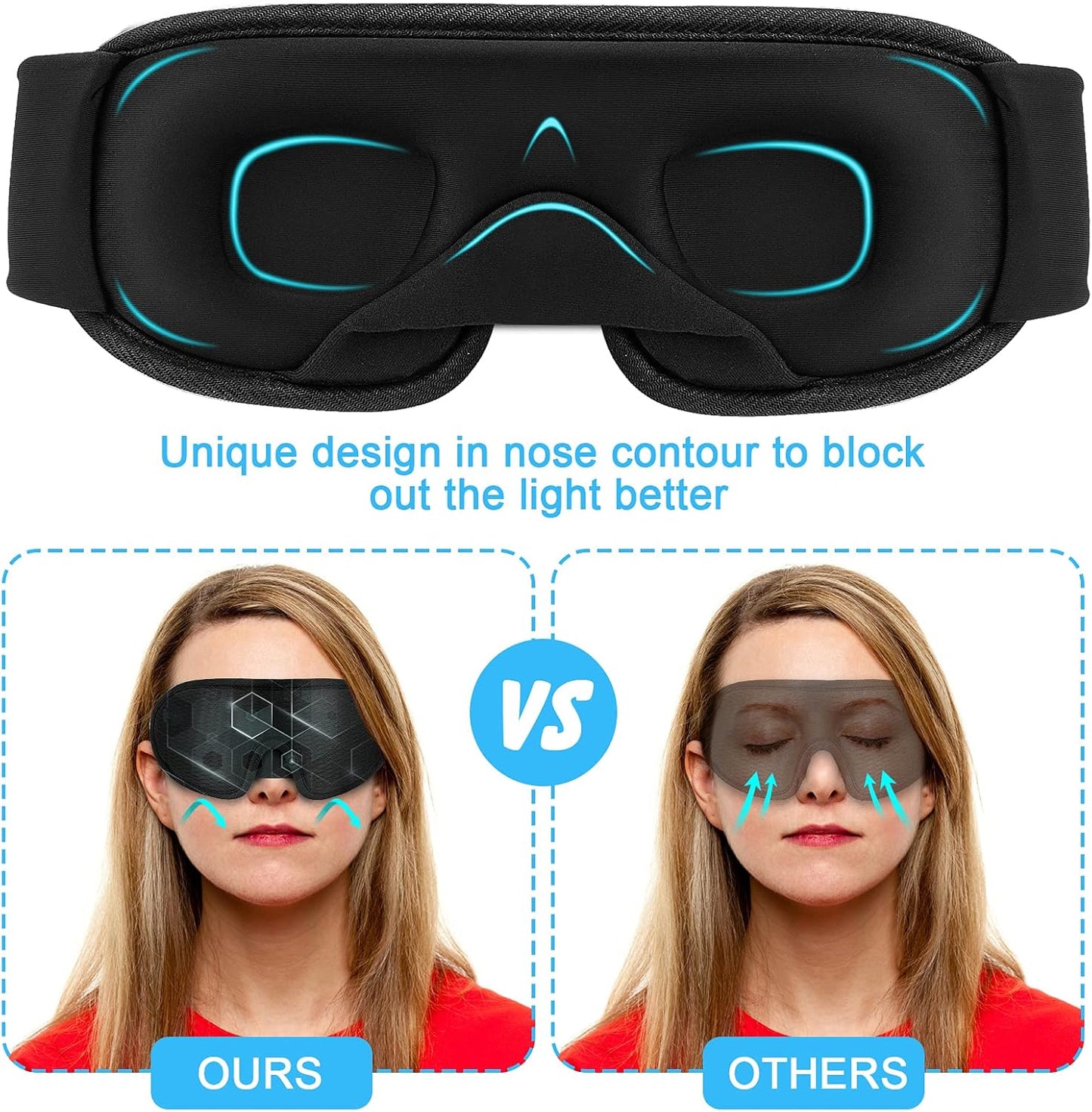 Sleep Mask, Super Soft 3D Contoured Cup Sleeping Mask, Upgraded 100% Blockout Light Sleep Masks for Women Men with Adjustable Strap, Comfortable Concave Molded Eye Covers for Sleeping, Black
