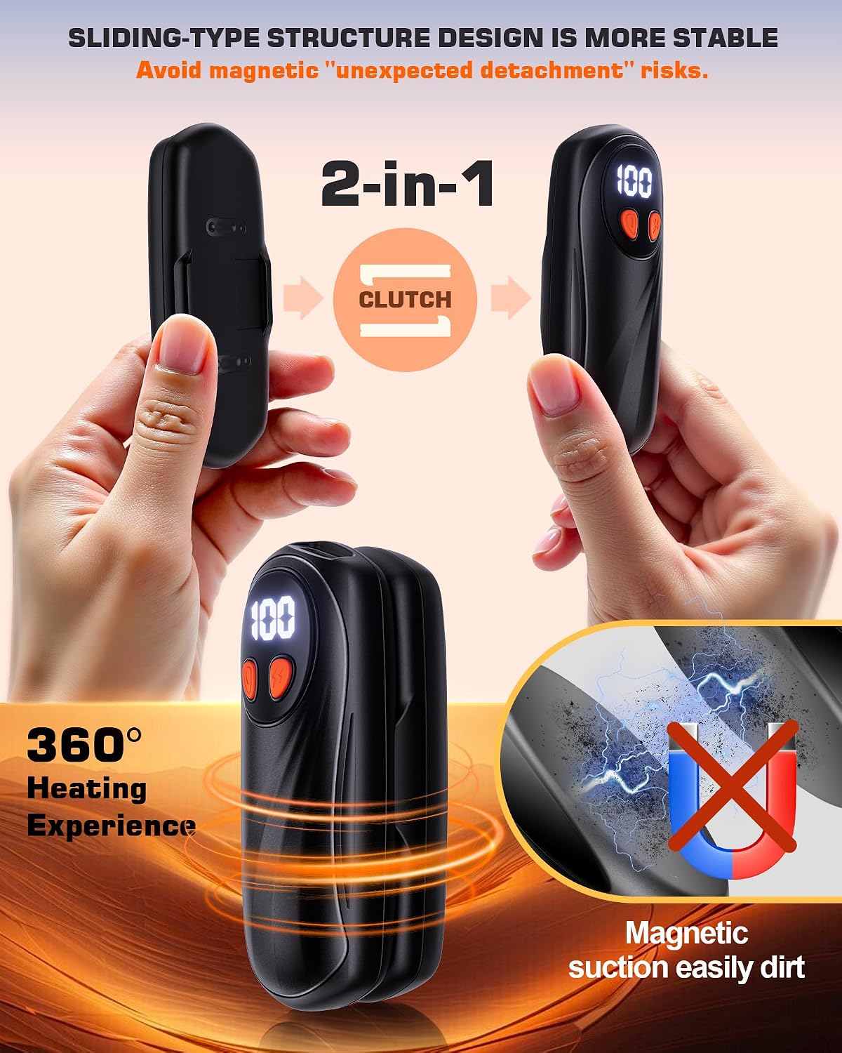 Hand Warmers Rechargeable 2 Pack, 6000mAh Electric Hand Warmers, Silver