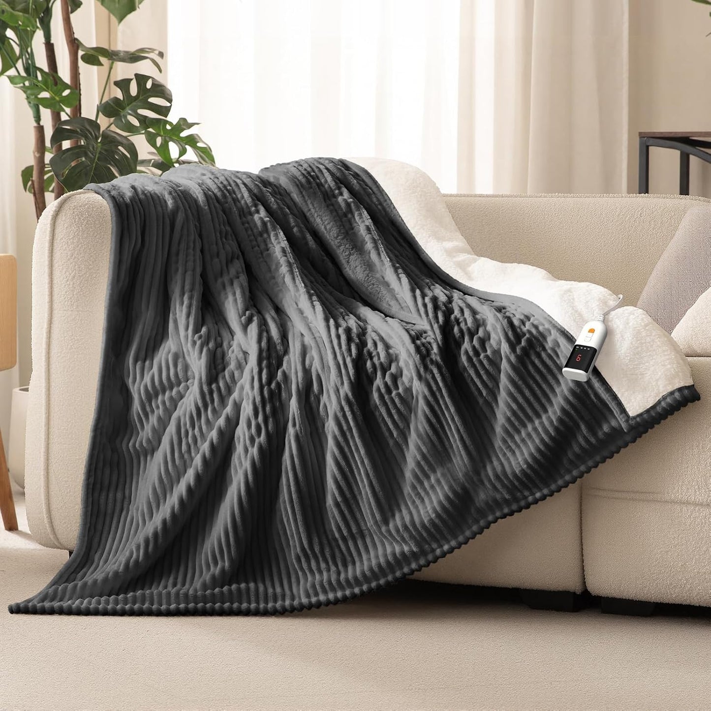 Heated Throw Blanket, 5 Heat Levels, 3 Hours Auto-Off, White | ETL & FCC certified, 50" × 60", OEKO-TEX fabric, machine washable, 100W low energy
