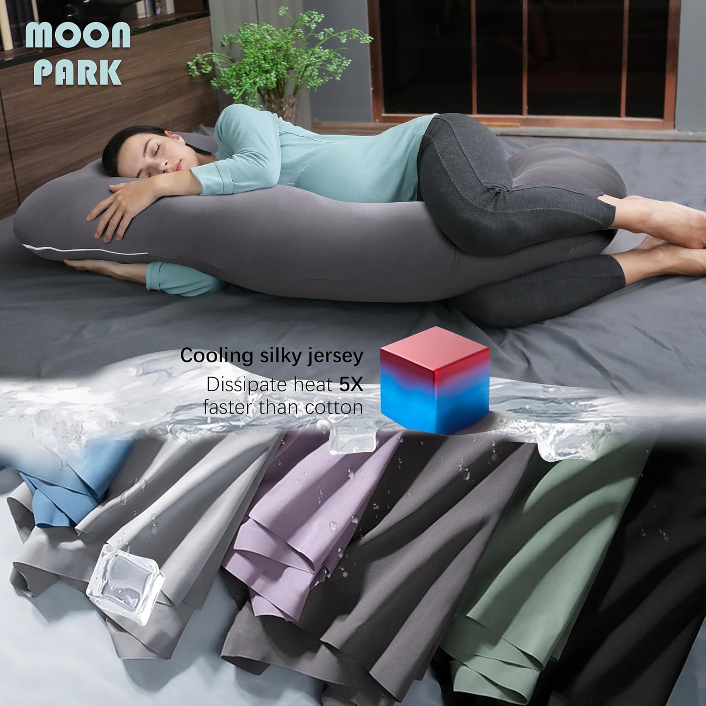 MOON PARK Pregnancy Pillows for Sleeping - 57 Inch U Shaped Full Body Maternity Pillow with Removable Cover - Support for Back, Legs, Belly, Hips - Pregnancy Pillow for Women - Grey