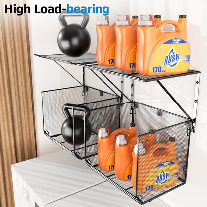 2 Pack Laundry Room Shelves Organization And Storage,Wall Mounted Clothes Drying Rack With Wire Mesh Basket Over Washer And Dryer,Large Capacity Floating Wall Shelf For Bathroom,Kitchen,Storeroom