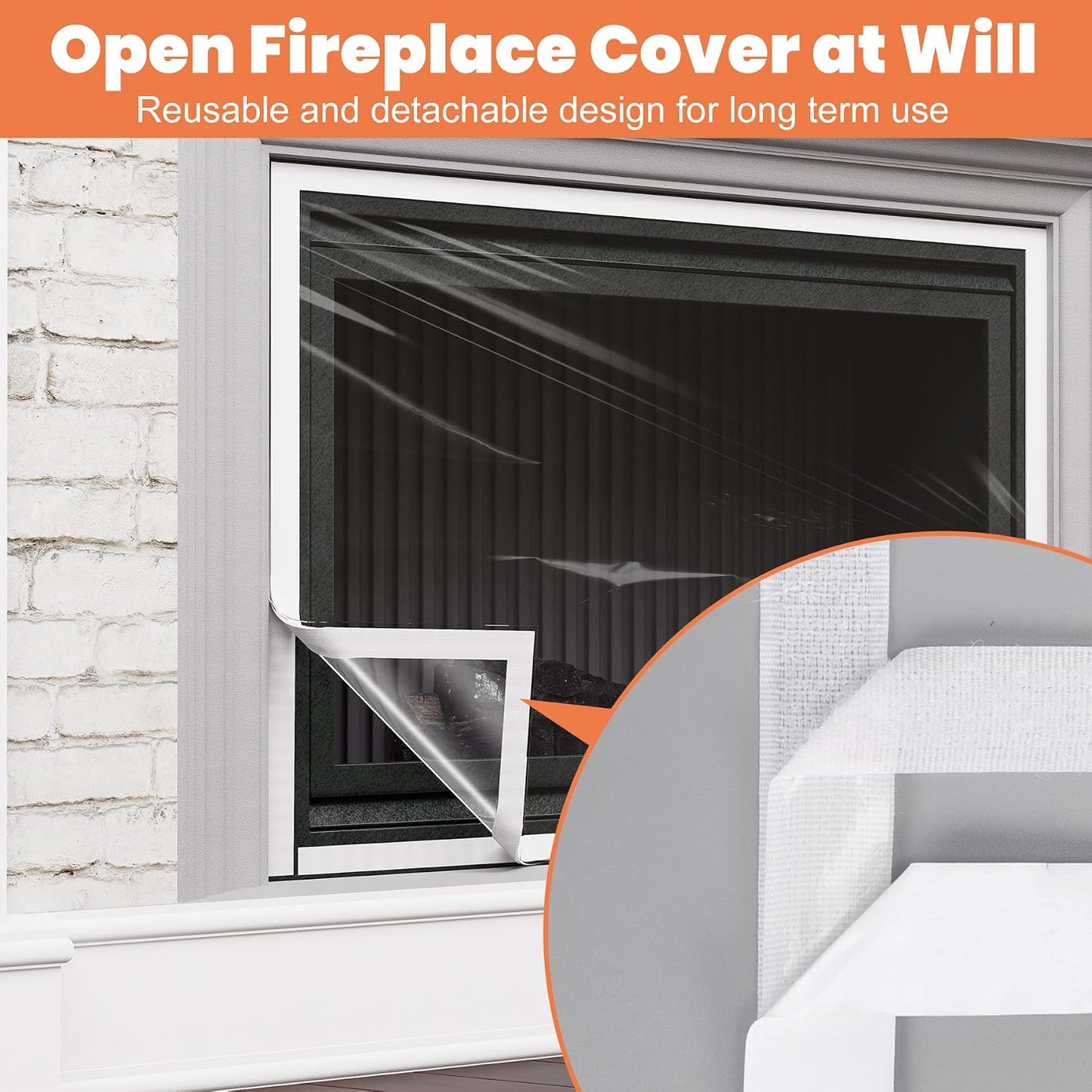 GCGOODS Fireplace Insulation Cover Kit to Prevent Heat Loss, Draft Stopper With Hook & Loop Tape, Adjustable Easy Cut to Fit, Transparent Screen, 39" x 78"