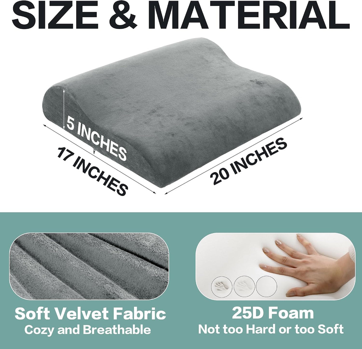 HOMBYS Extra Large Recliner Leg Pillow, Memory Foam Foot Rest Cushion Wave Shape Recliner Footrest Extender, Multi Purpose Back & Lumbar Support Pillow for Recliner, Bed, Sofa Couch,Grey
