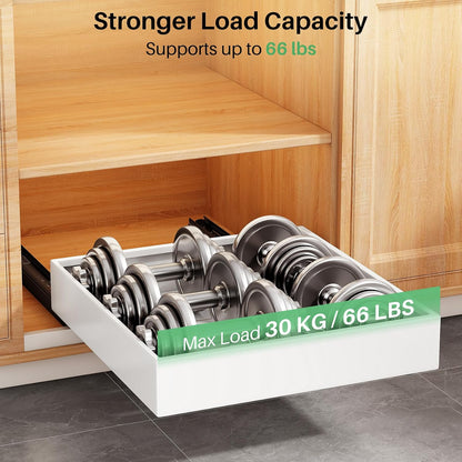 Pull out Cabinet Organizer, 21"Deep, Heavy Duty Full-Extension Slide out Drawers for Kitchen Cabinets with Nano Adhesive, Roll Out Shelf Sliding Cabinet for Pots, Bathroom, Pantry, Under Sink, White