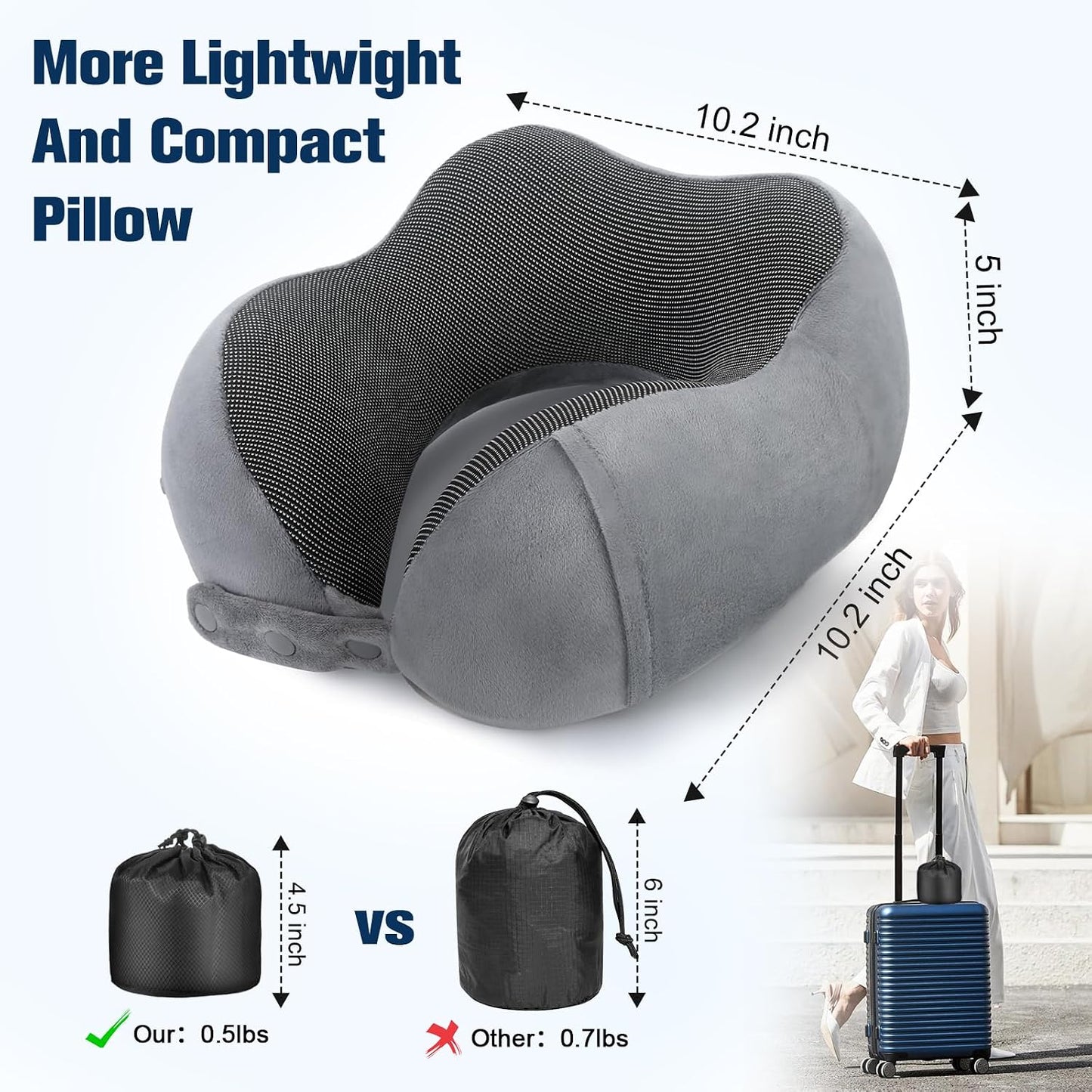 Cirorld Neck Pillow for Traveling, Travel Pillows for Airplanes,100% Pure Memory Foam Travel Neck Pillow, Adjustable Flight Pillow, Portable Plane Accessories with Eye Mask, Earplugs, Carry Bag