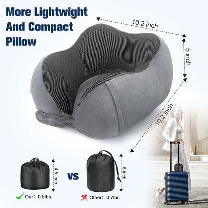 Cirorld Neck Pillow for Traveling, Travel Pillows for Airplanes,100% Pure Memory Foam Travel Neck Pillow, Adjustable Flight Pillow, Portable Plane Accessories with Eye Mask, Earplugs, Carry Bag