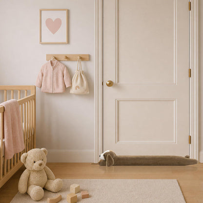 habibee Door Draft Stopper, Weighted Noise Blocker 38 in Coffee Dog | Robust Herringbone Fabric, Weighted Sandbags, Bouncy Cotton Filling, Blocks Light & Dust, Tool-free Setup, Animal Home Decor
