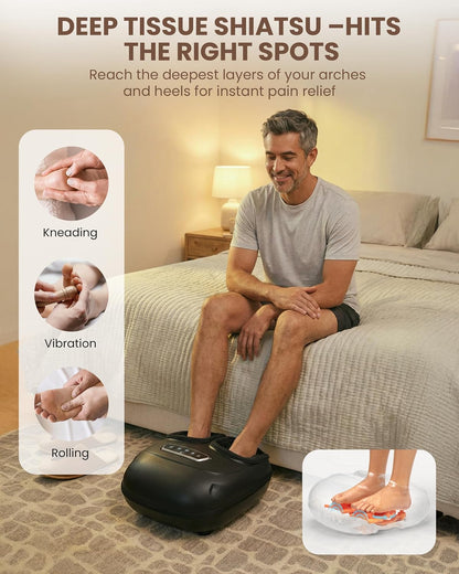 Shiatsu Foot Massager with Heat and Compression, Kneading, Rolling,Electric Feet Massager for Plantar Fasciitis, Neuropathy, Feet Heater, Foot Warmer for Women, Size Up to 14"