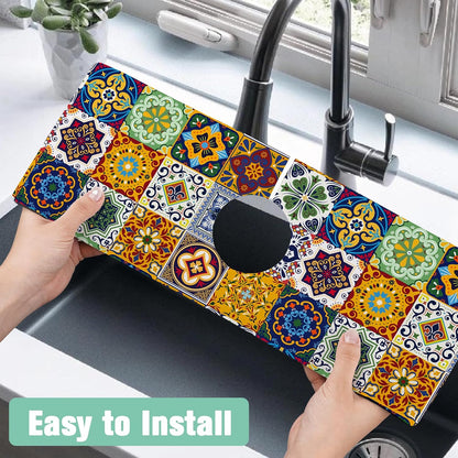 Kitchen Sink Splash Guard Faucet Mat 24" X 5.5" Tropical Leavesl Absorbent Fast Drying Mat Faucet Draining Mat Sink Splash Guard Behind Faucet Drip Catcher for Kitchen Bathroom