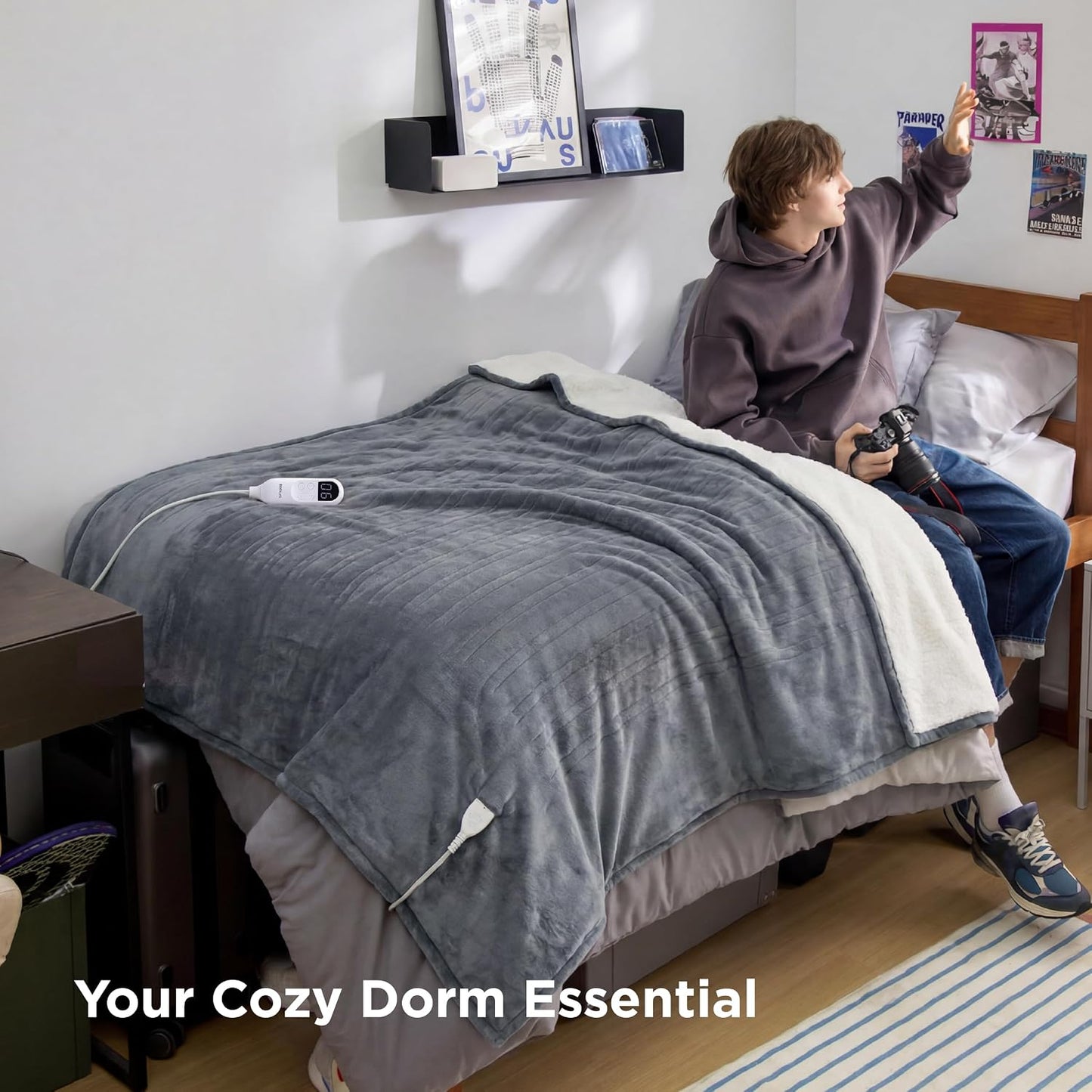Bedsure Heated Blanket Throw Blanket with Preheat Function - Fast Heating Electric Blanket, Soft Flannel Throw with 6 Time Settings(Up to 10H), 6 Heating Settings, Gifts for Grandma (50"x60", Grey)
