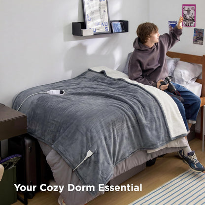 Bedsure Heated Blanket Throw Blanket with Preheat Function - Fast Heating Electric Blanket, Soft Flannel Throw with 6 Time Settings(Up to 10H), 6 Heating Settings, Gifts for Grandma (50"x60", Grey)