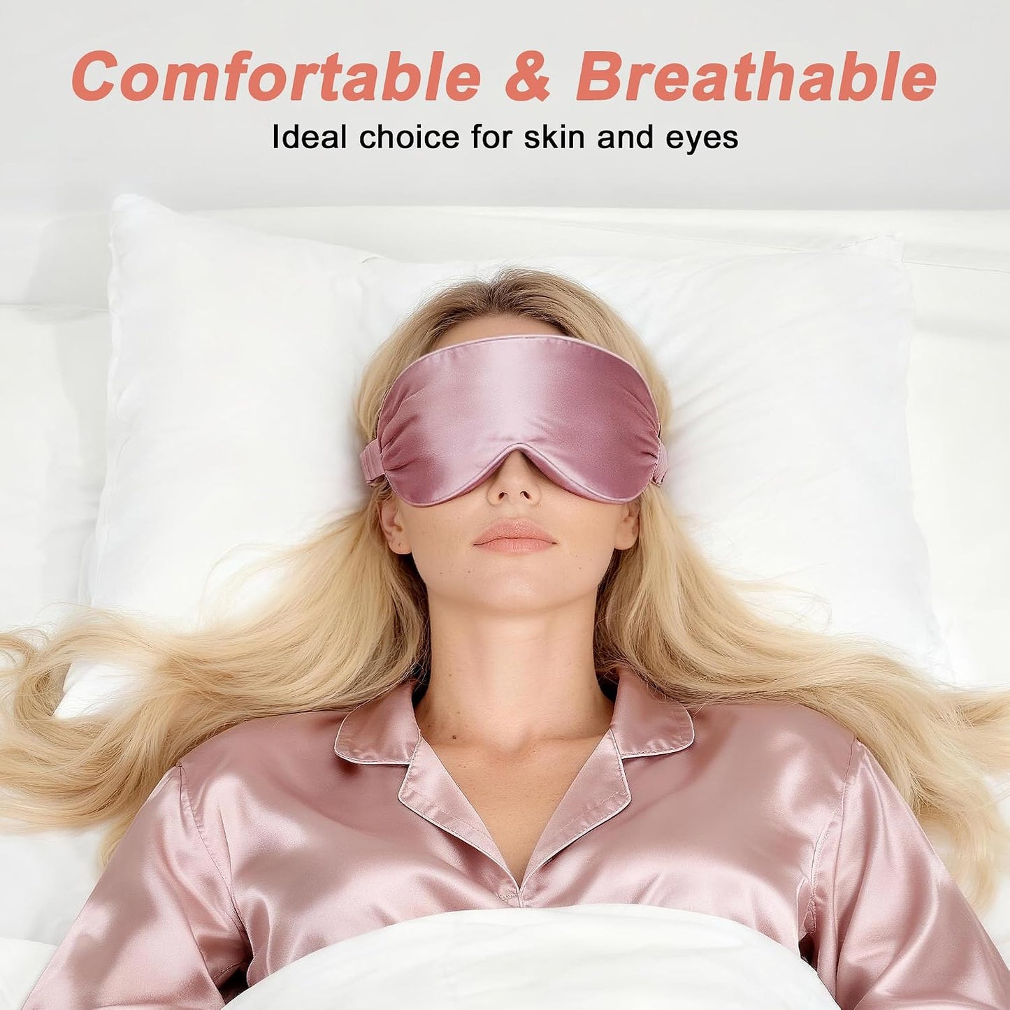 VOCOSTE 3D Silk Sleep Mask with Travel Pouch, Bean Pink | No Eye Pressure for Side Sleepers, Adjustable Strap Ensures Fit, Travel Pouch Keeps Clean