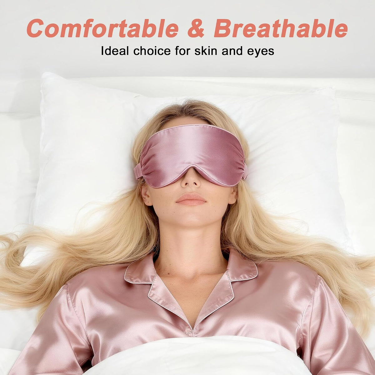 VOCOSTE 3D Silk Sleep Mask with Travel Pouch, Bean Pink